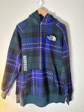 The North Face Blue & Green Patterned plaid Hoodie XL Women’s